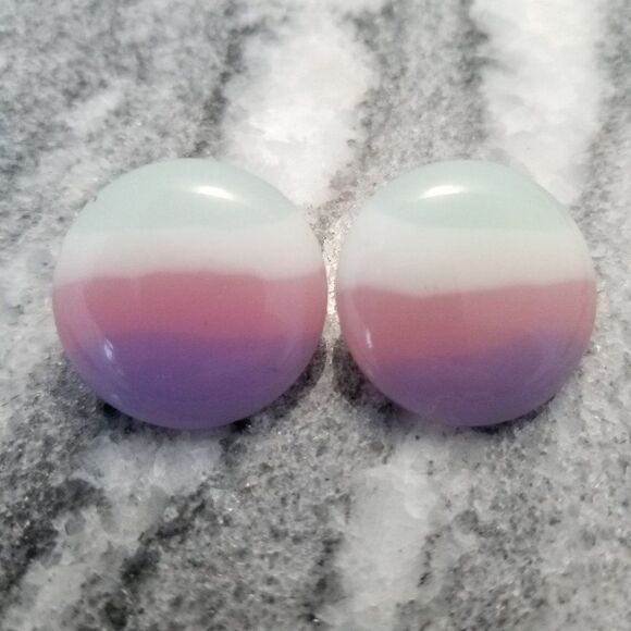 Vintage Pastel Pink Blue White Stripes, circular Post Earrings, Pride, Unsigned - Picture 1 of 5